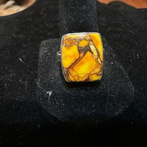 Honey Dahlia Feather Jasper Sterling Silver Cocktail Ring Unisex